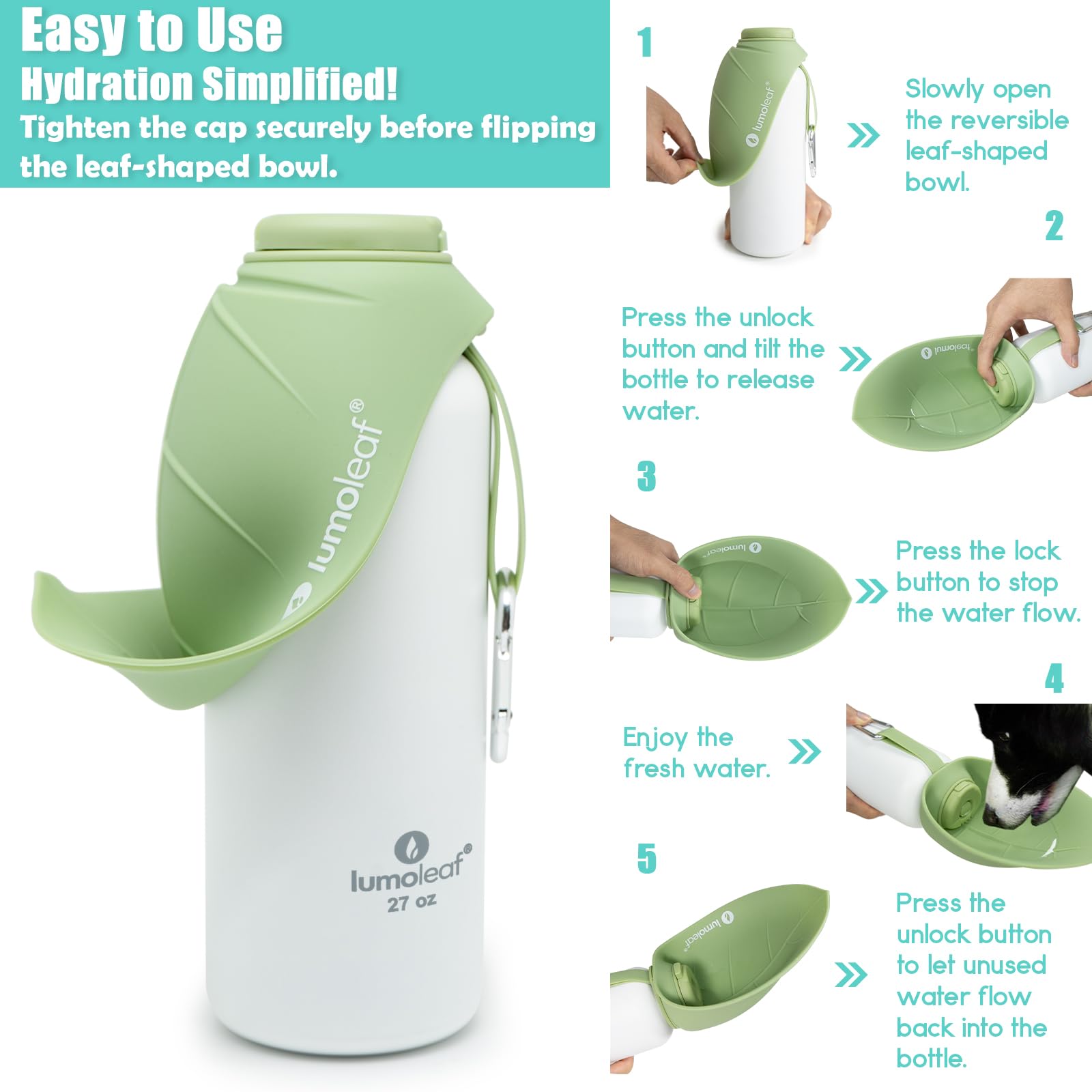 LumoLeaf 27 oz capacity ideal for dogs of all sizes
