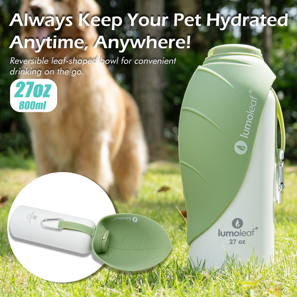 LumoLeaf bottle showing built-in bowl for easy pet drinking