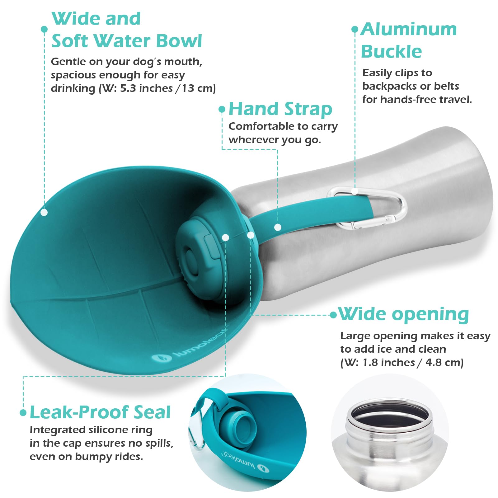 Wide-mouth 1.8-inch opening allows ice cubes and easy filling.