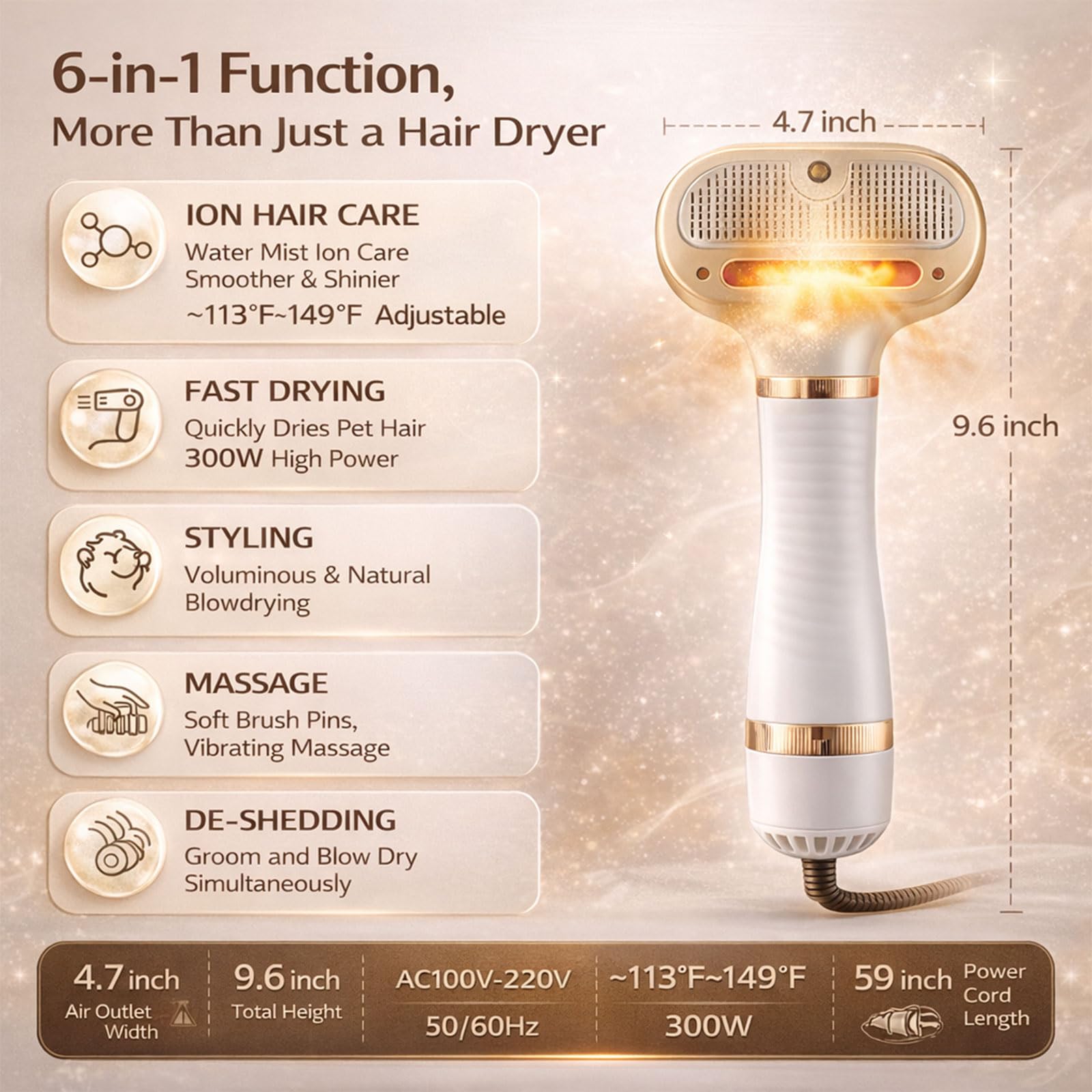 LUMUTATA steam care feature with warm airflow for calm grooming.
