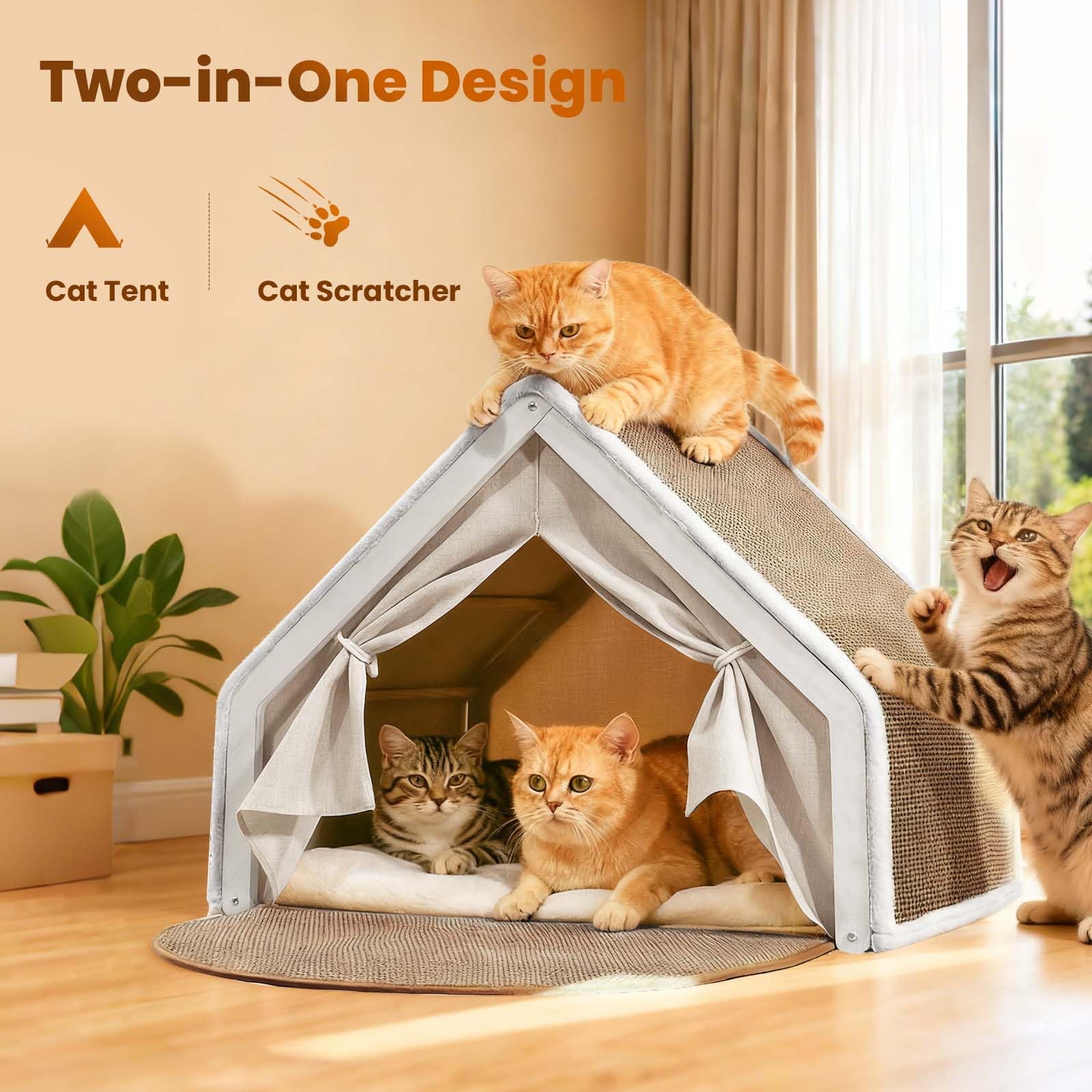 LUNNTE cat house curtains inside provides private, cozy retreat for pets.