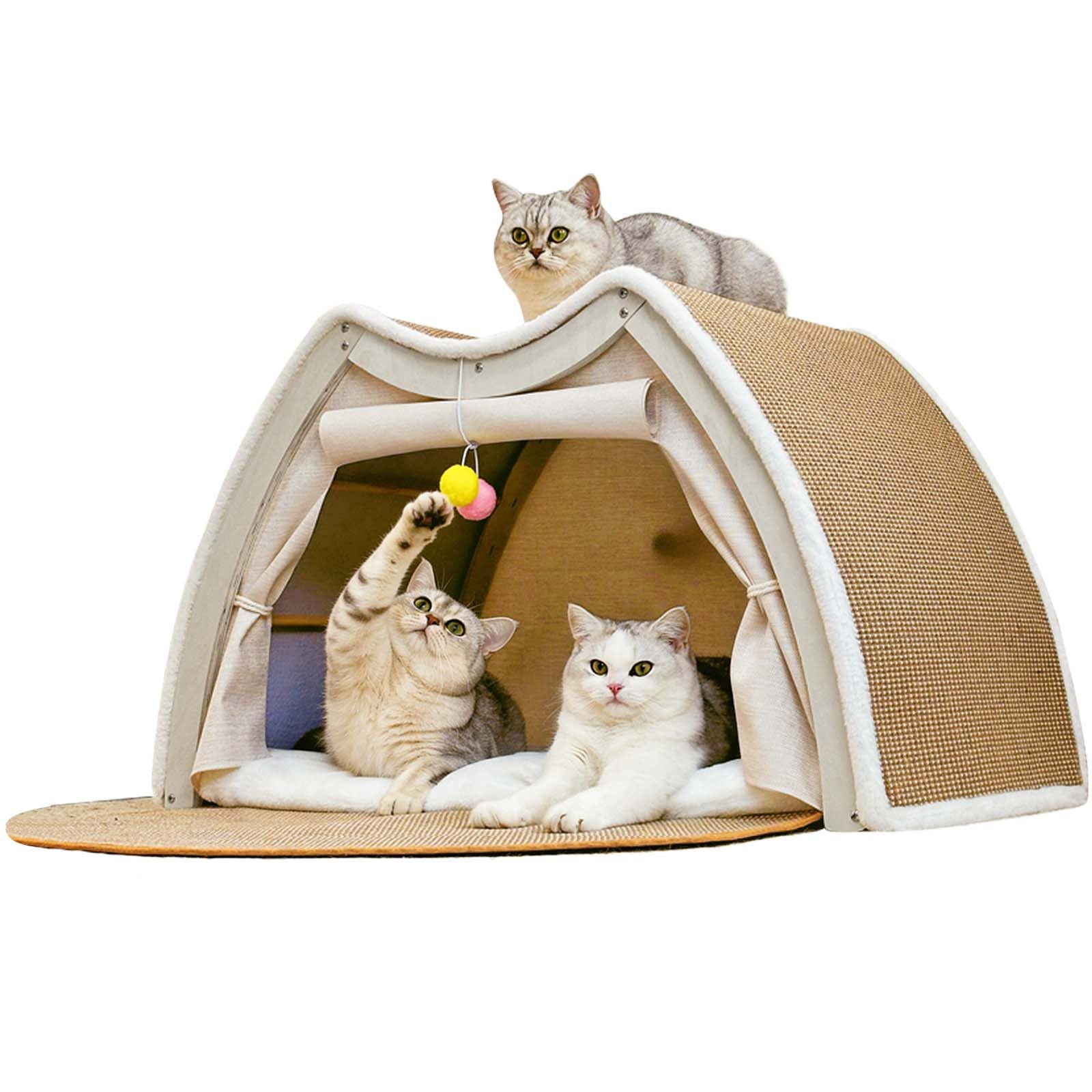 LUNNTE cat house with premium rattan-style exterior for a stylish indoor retreat.