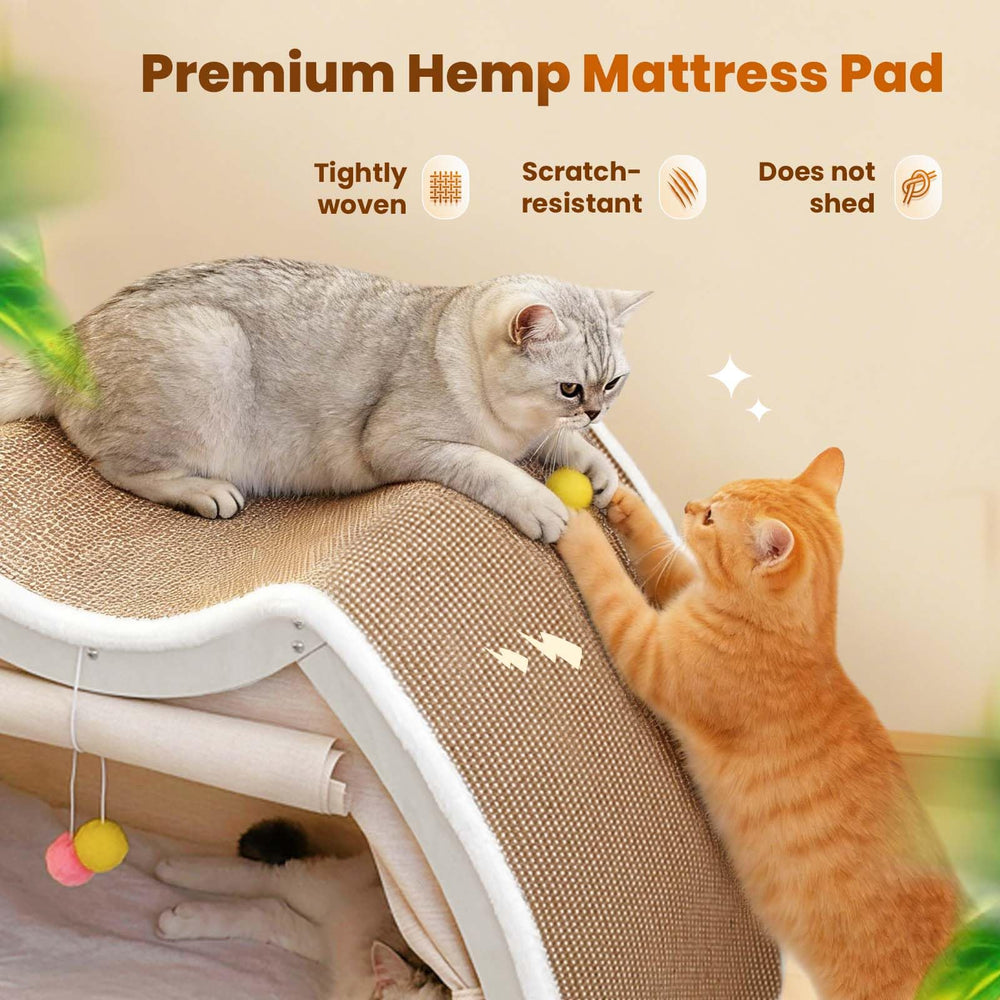 LUNNTE cat house shows natural sisal scratcher mat for furniture protection.