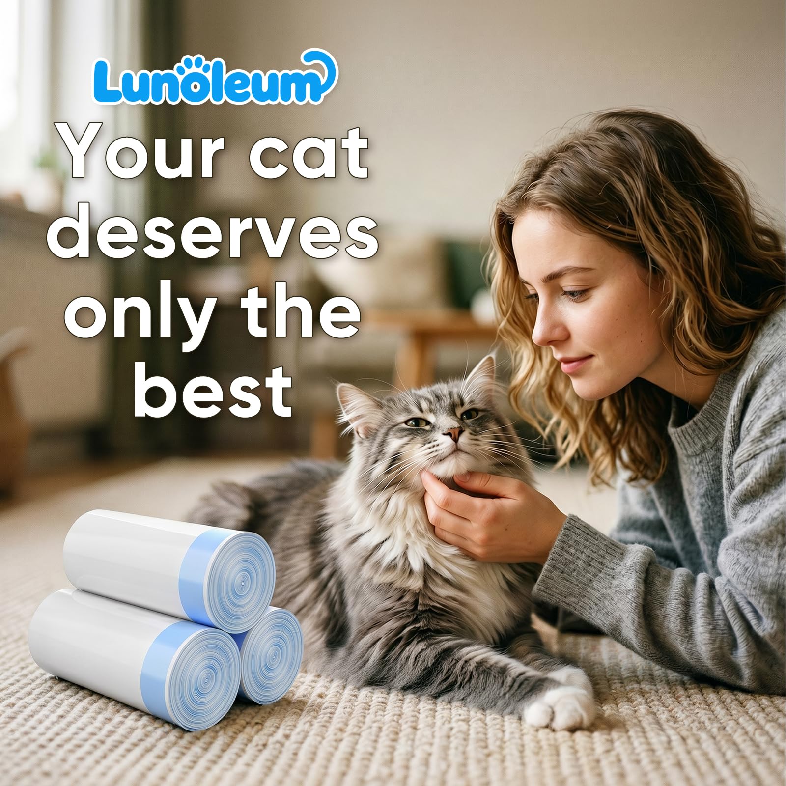Lunoleum ready-to-use liner simplifies disposal after litter tasks.