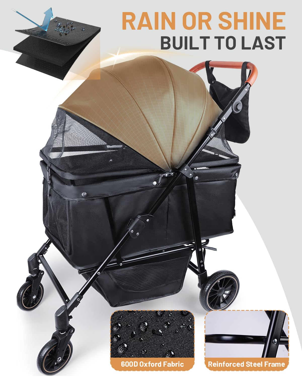 LUODIER dog stroller folded compact for car trunk storage