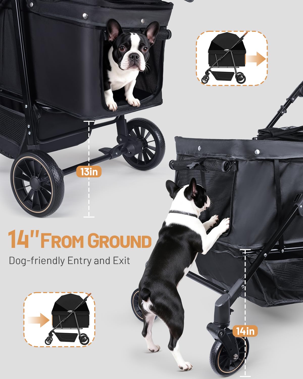 LUODIER dog stroller interior dimensions reveal roomy space