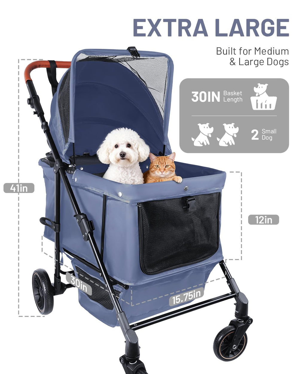 LUODIER dog stroller carriage open with spacious area for pets