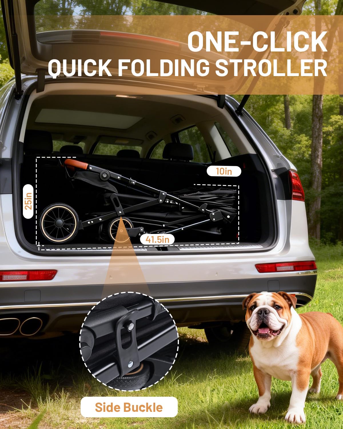 LUODIER dog stroller trunk-friendly design for easy car trips