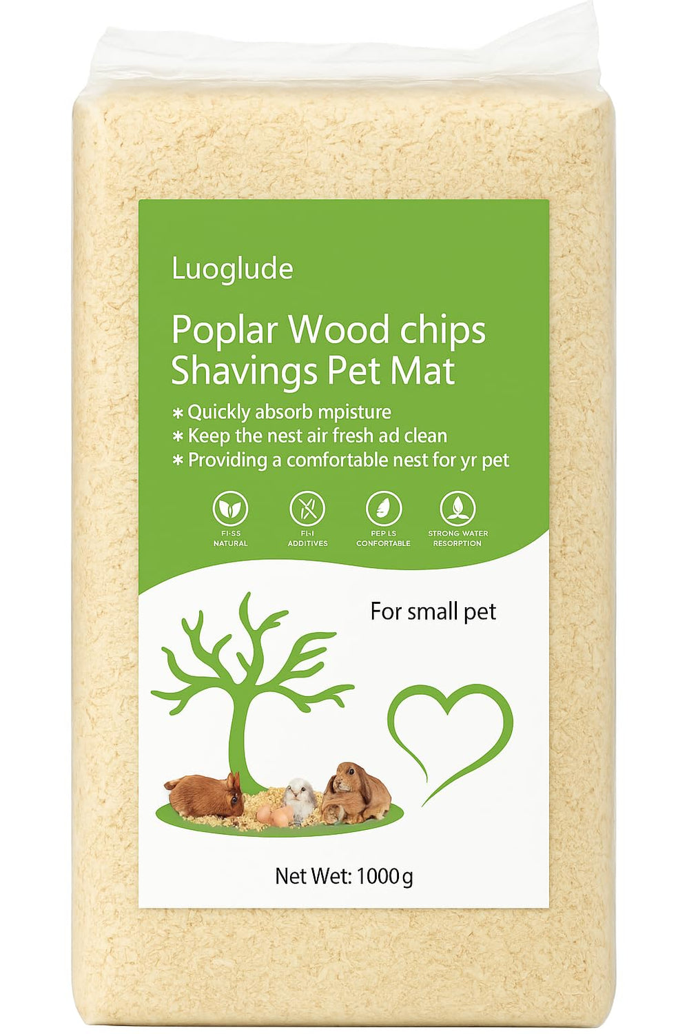 Luoglude 35oz Aspen bedding packaging ready for quick setup in a pet habitat.