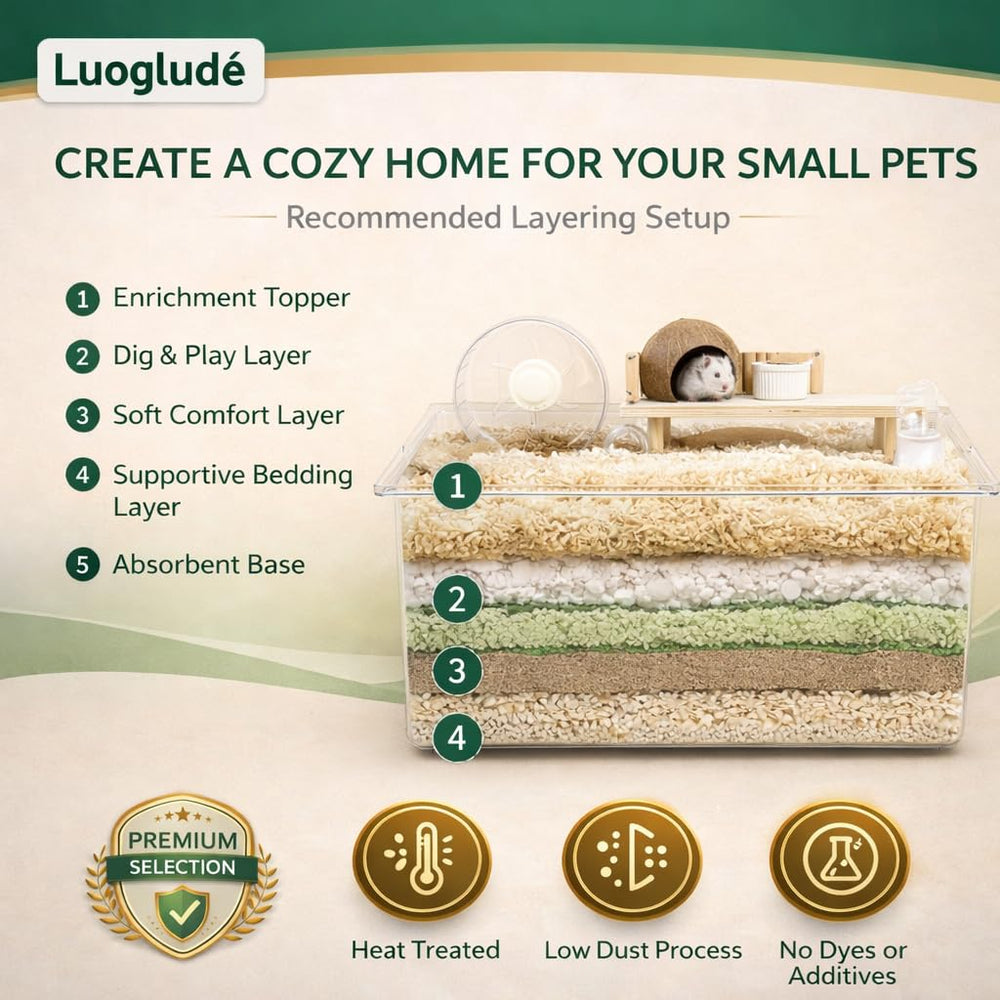 Luoglude bedding suitable for rabbits, guinea pigs, hamsters and more.