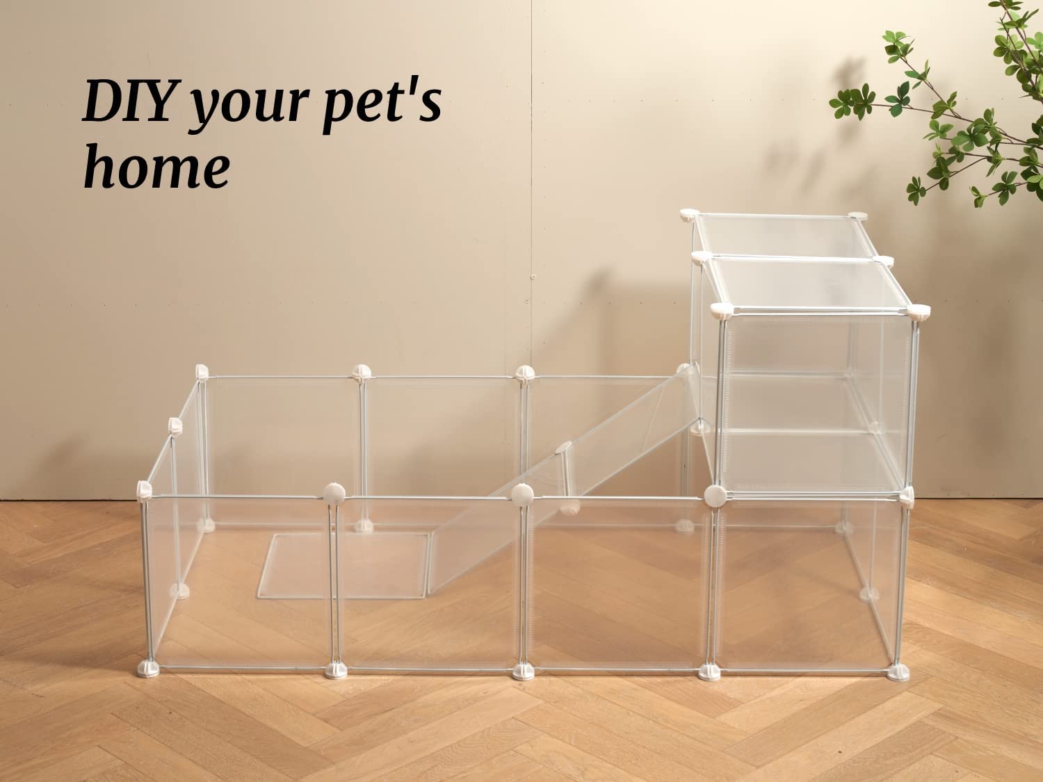 LURIVA guinea pig cage with clear walls for easy observation of activity.