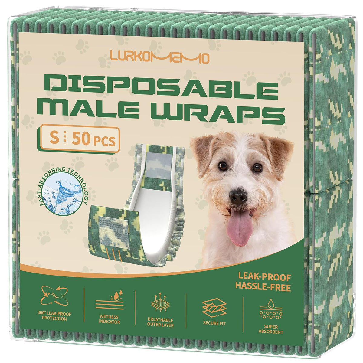LURKOMEMO dog diapers male dry core deliver long-lasting dryness for daily wear.