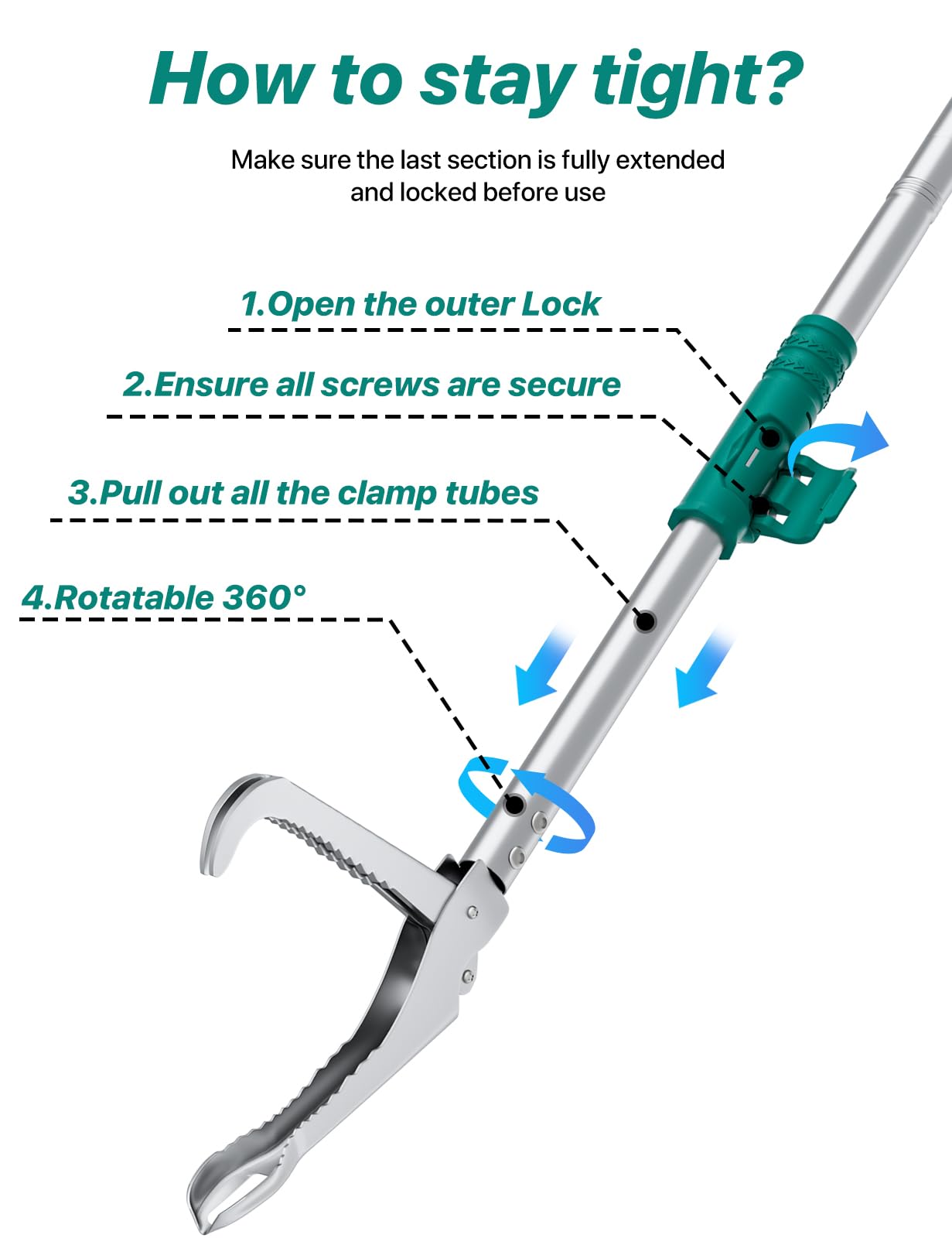 Foldable LURMMUE 69-inch snake grabber tool designed for travel and quick deployment.