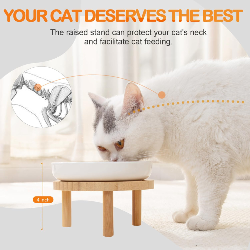 Lusifaco elevated ceramic cat dish on a sturdy stand prevents spills during feeding.