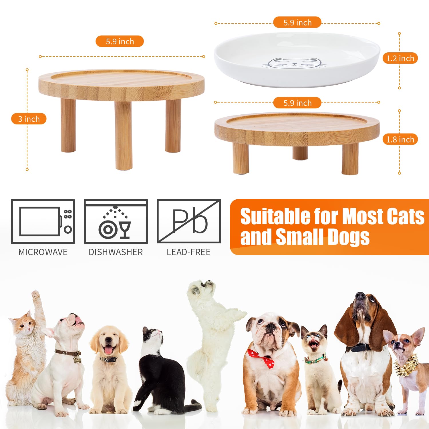 Lusifaco elevated feeding station two-height design for cat comfort during meals.