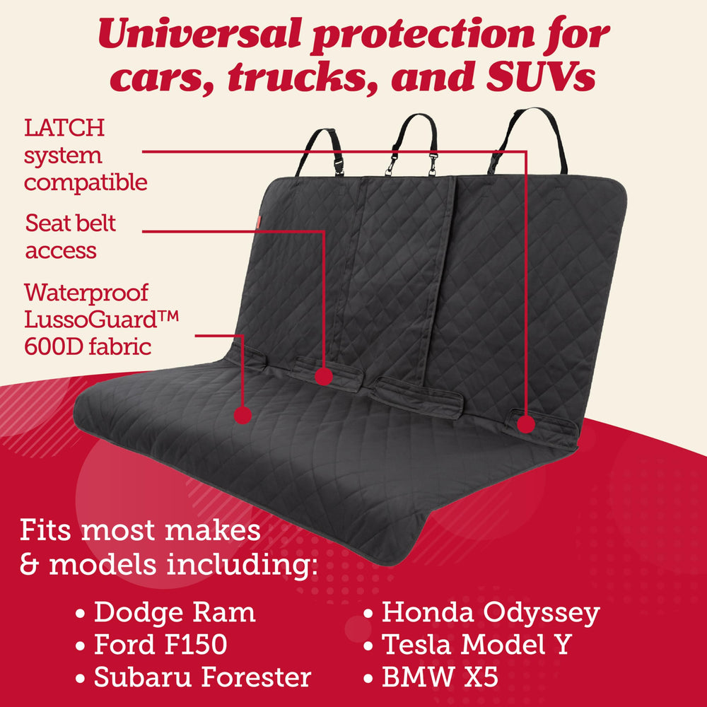 Lusso Gear dog seat cover non-slip back keeps your pup secure on bumpy rides.