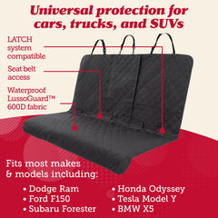Lusso Gear dog seat cover non-slip back keeps your pup secure on bumpy rides.