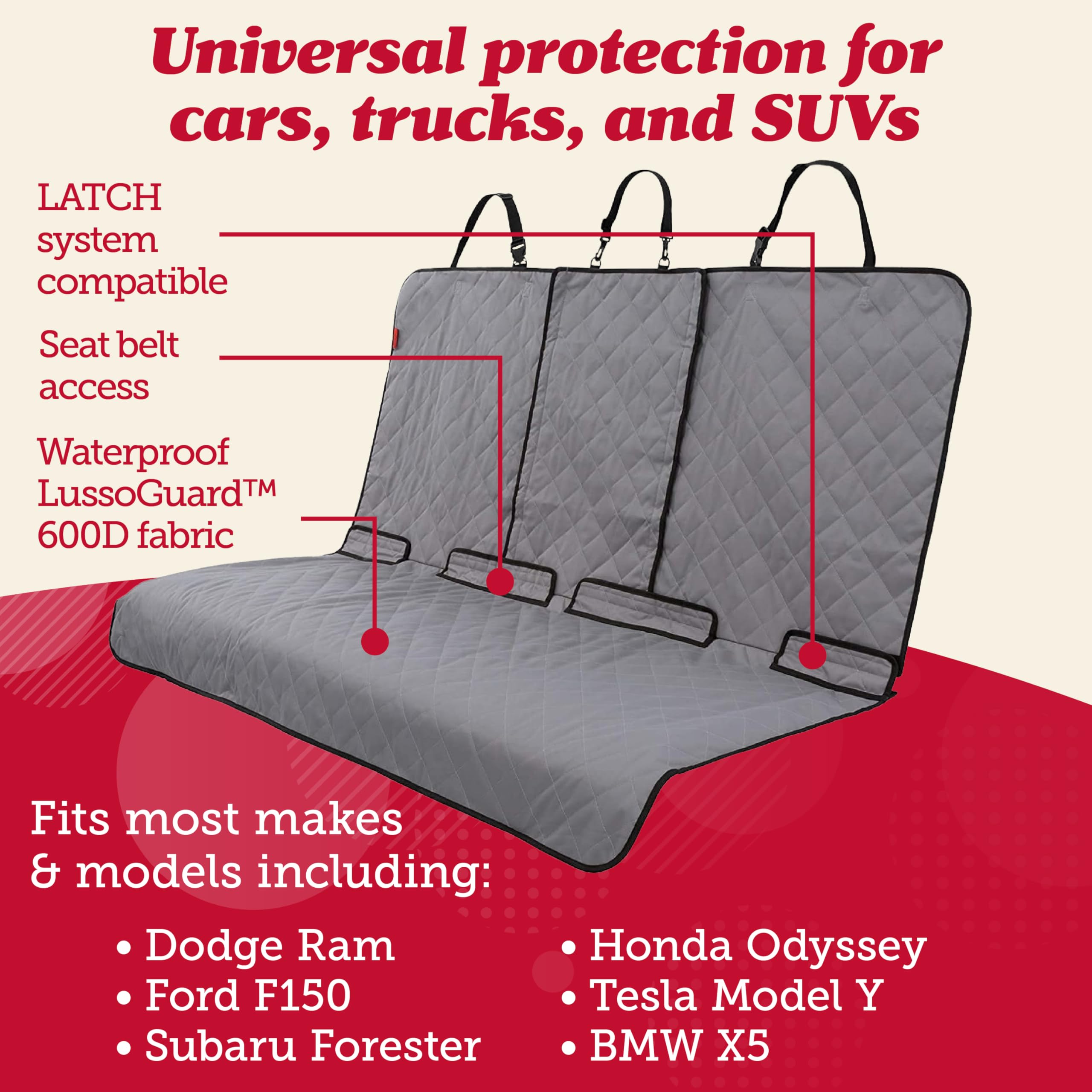 Lusso Gear dog seat cover with non-slip backing keeps passengers secure.