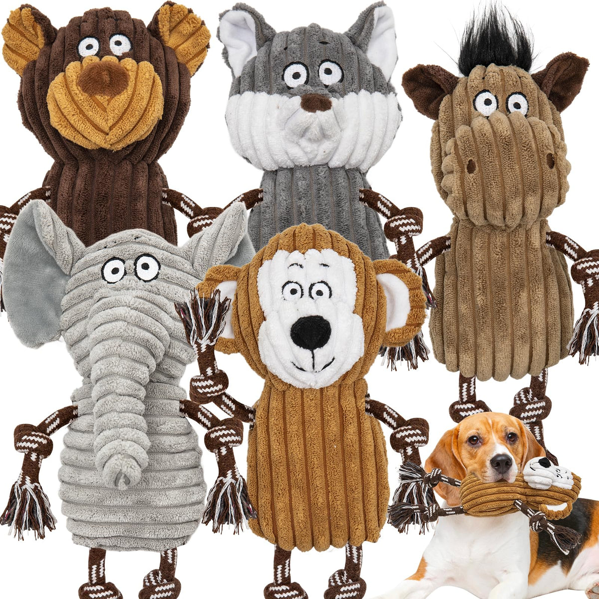 Luudoogs monkey toy from the five-pack for engaging squeaky play.