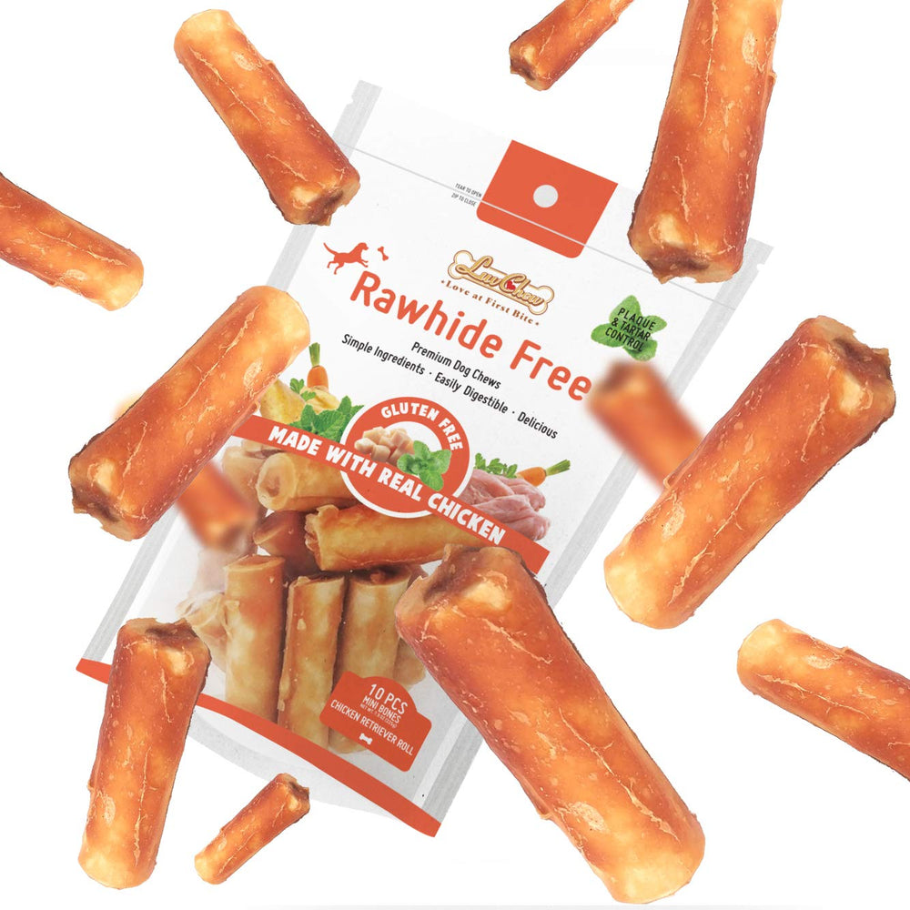 LuvChew gluten-free rawhide-free chicken rolls mini pack shot for small dogs