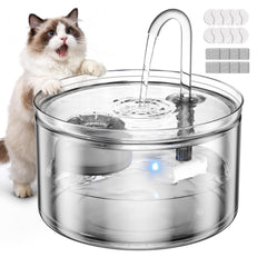 LUVMYPETT cat fountain front view with clear 74oz glass reservoir for easy monitoring