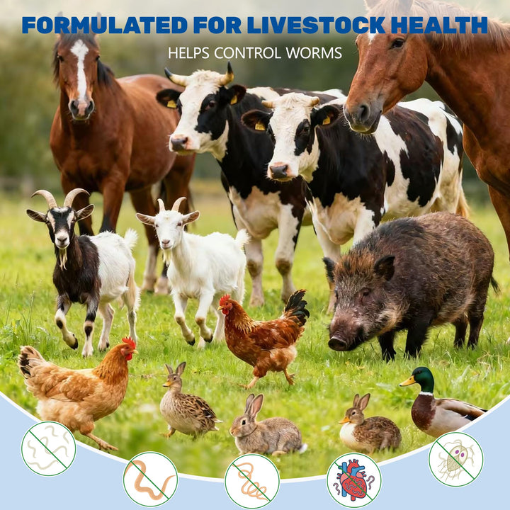 Closeup of Luxekem dewormer liquid suspension for easy dosing.
