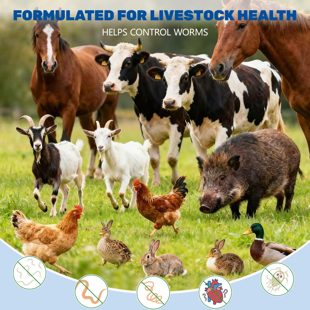 Closeup of Luxekem dewormer liquid suspension for easy dosing.