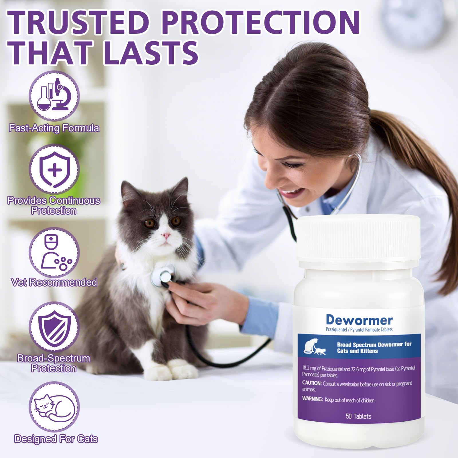 LuxeVib dewormer tablets close-up highlighting active ingredients for clear reference.