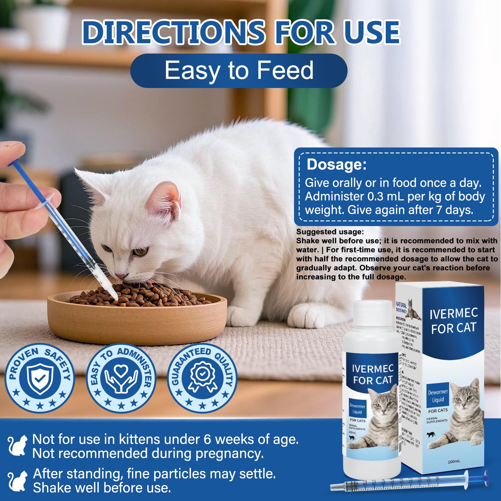 LuxeVib DEWORMER for Cats cat sniffing bottle suggests easy acceptance at home.