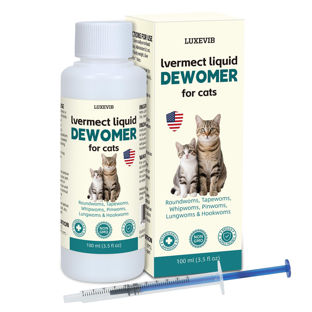 LuxeVib Dewormer liquid bottle for cats supports digestive balance and easy daily use