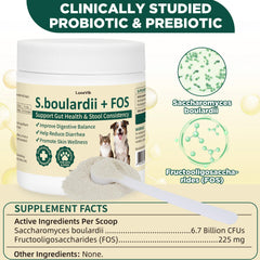 Powder sprinkled into kibble for dogs and cats supports digestion