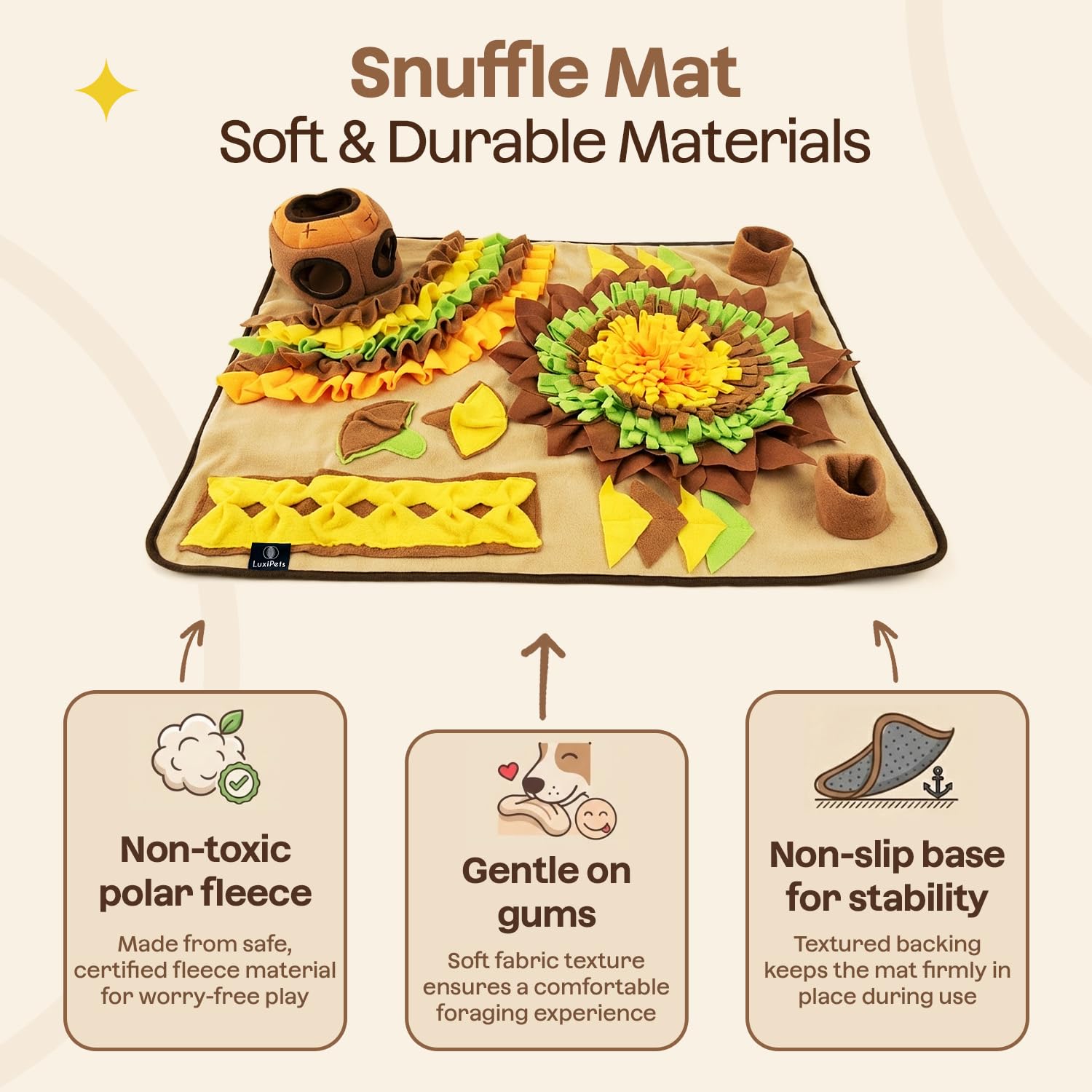 LuxiPets snuffle mat in action boosts mental stimulation during meals.