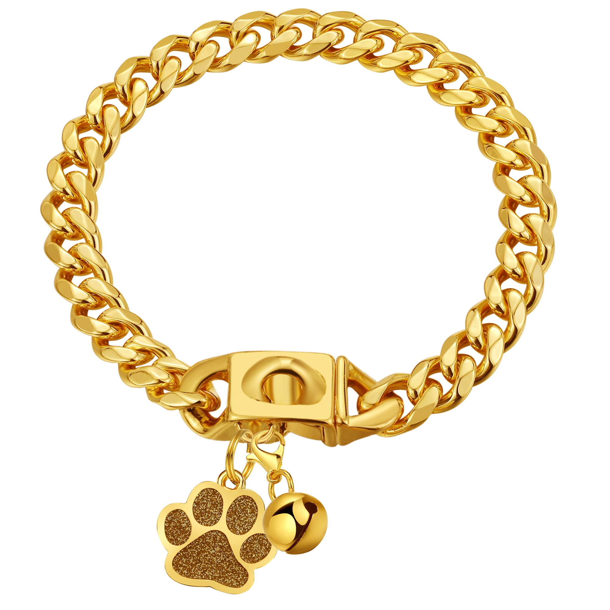 LuxLife dog chain collar with Cuban link closeup shows premium gold plating and strength for daily elegance