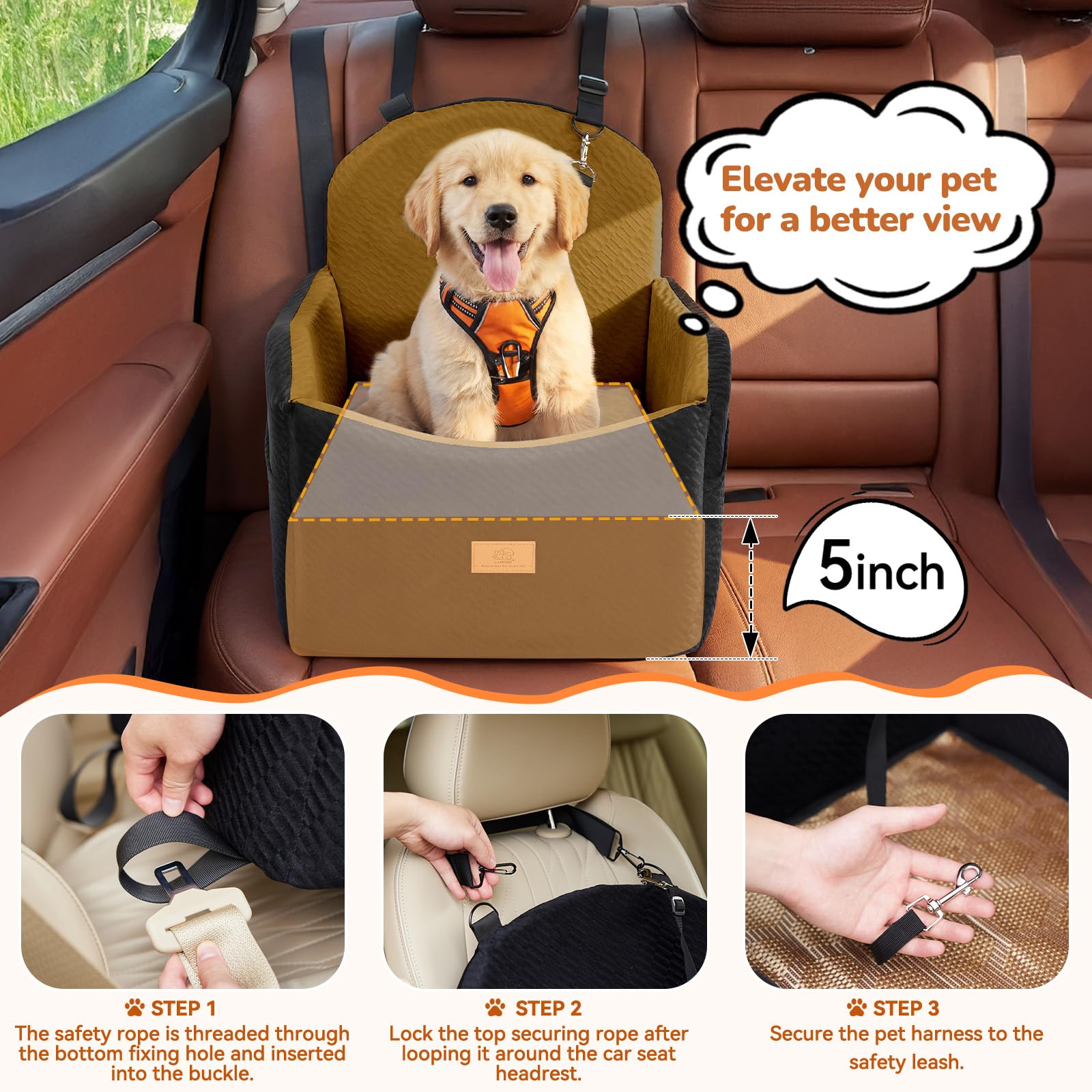 LUXYBEE headrest-strap attachment shown for secure installation.
