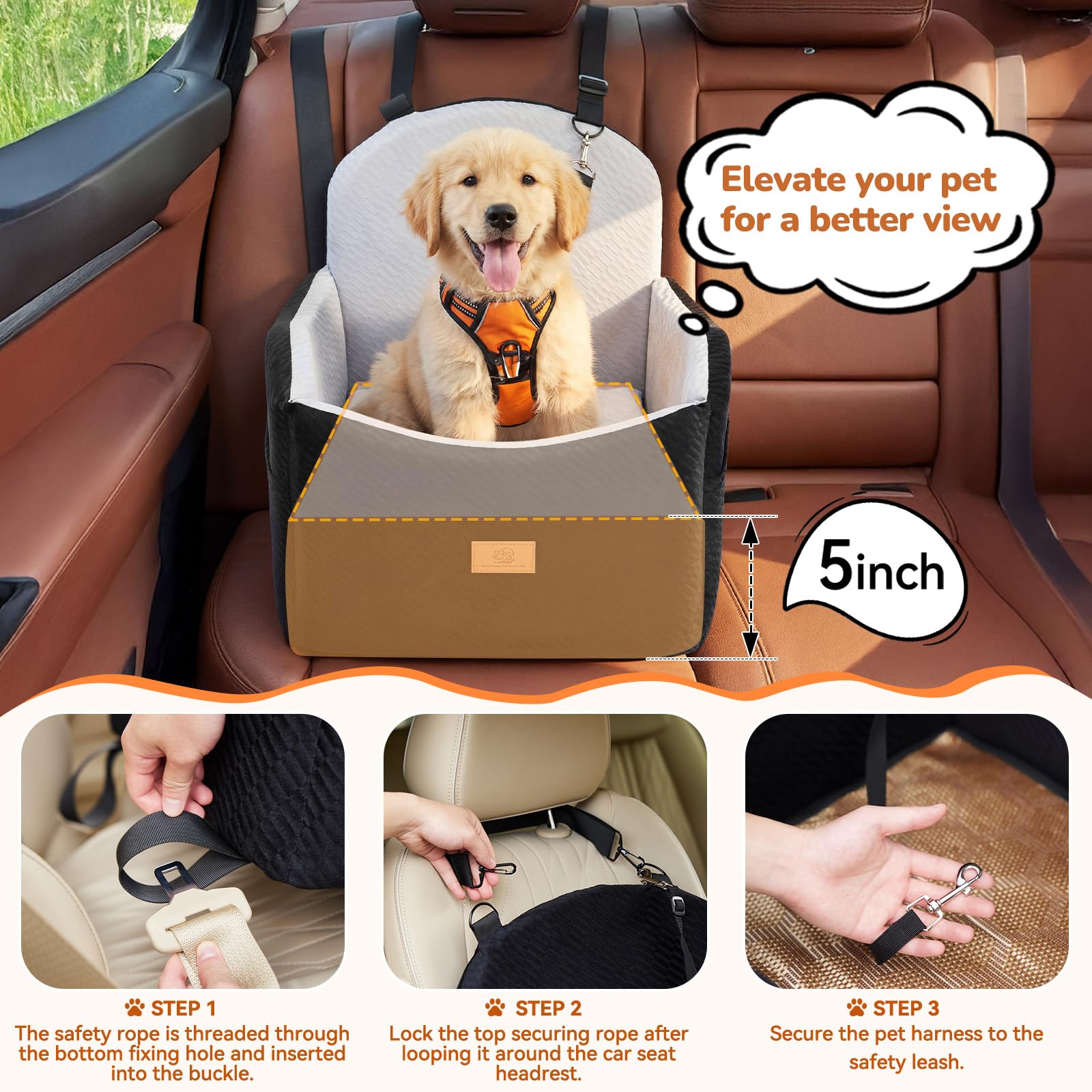 LUXYBEE seat belt attachment secures your pup safely while traveling.