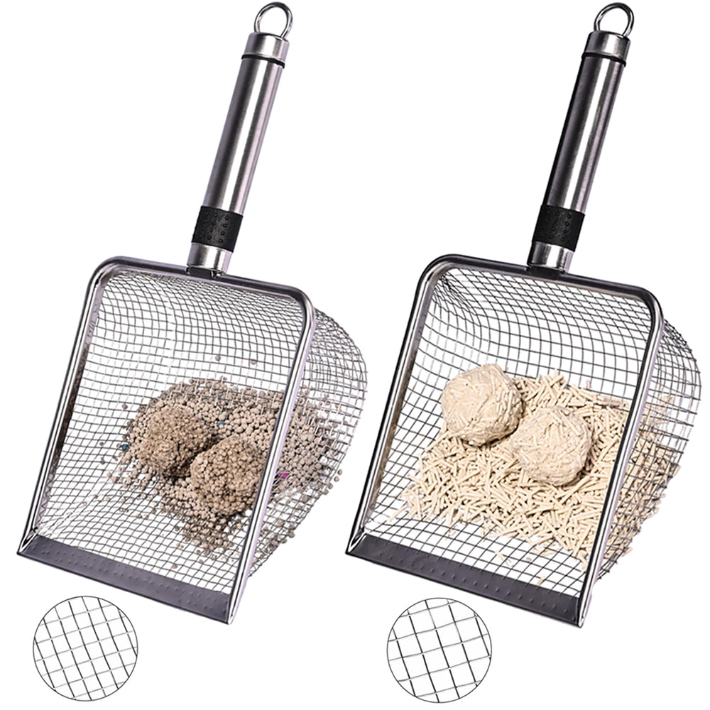 Luxzio litter scoop with 3.8mm mesh for precise sifting and fine litter cleanup.