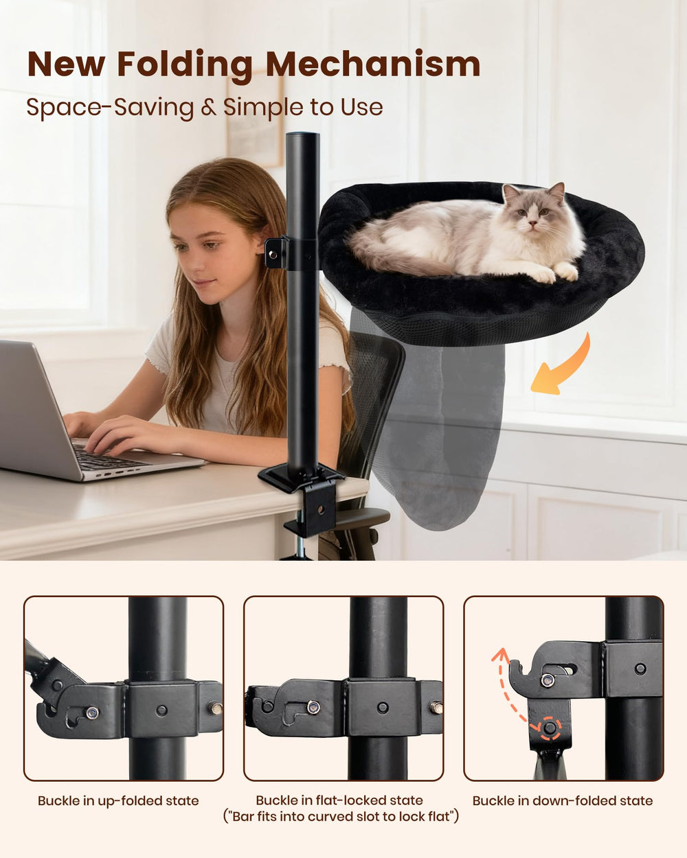 L&W BROS cat desk bed 360-degree swivel for flexible positioning
