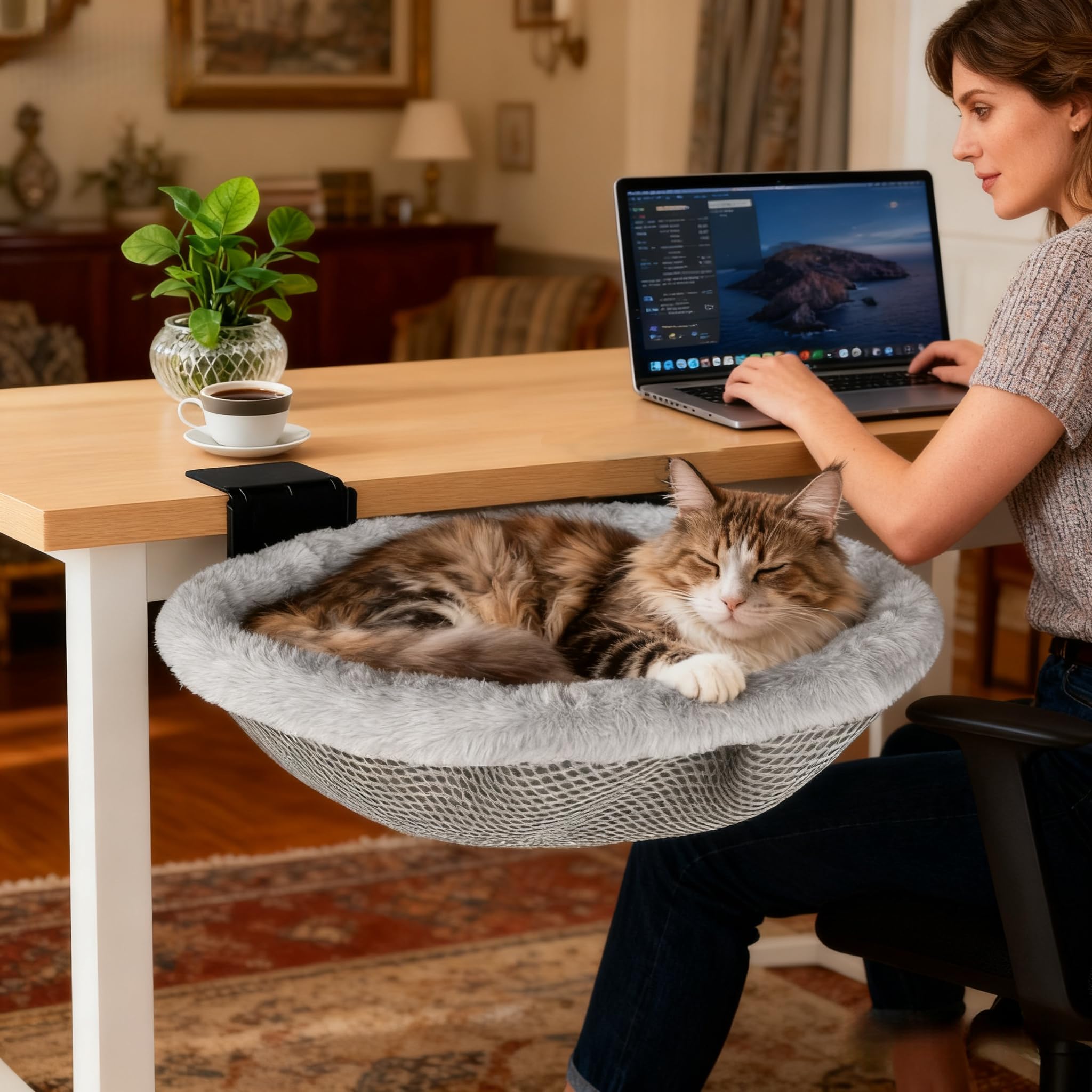 L&W BROS cat desk bed attachment offers stable support at your desk.