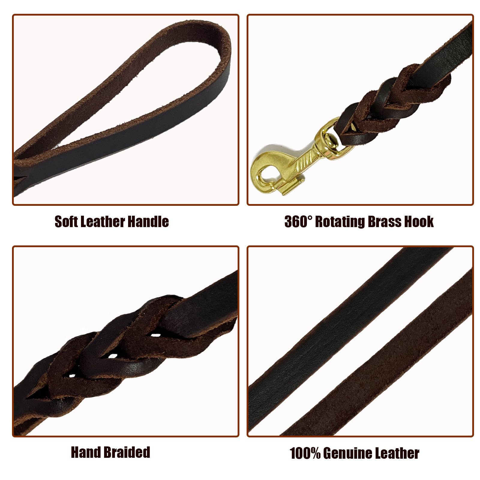 LWBMG braided Italian leather leash shows durability and stylish detailing