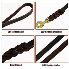 LWBMG braided Italian leather leash shows durability and stylish detailing