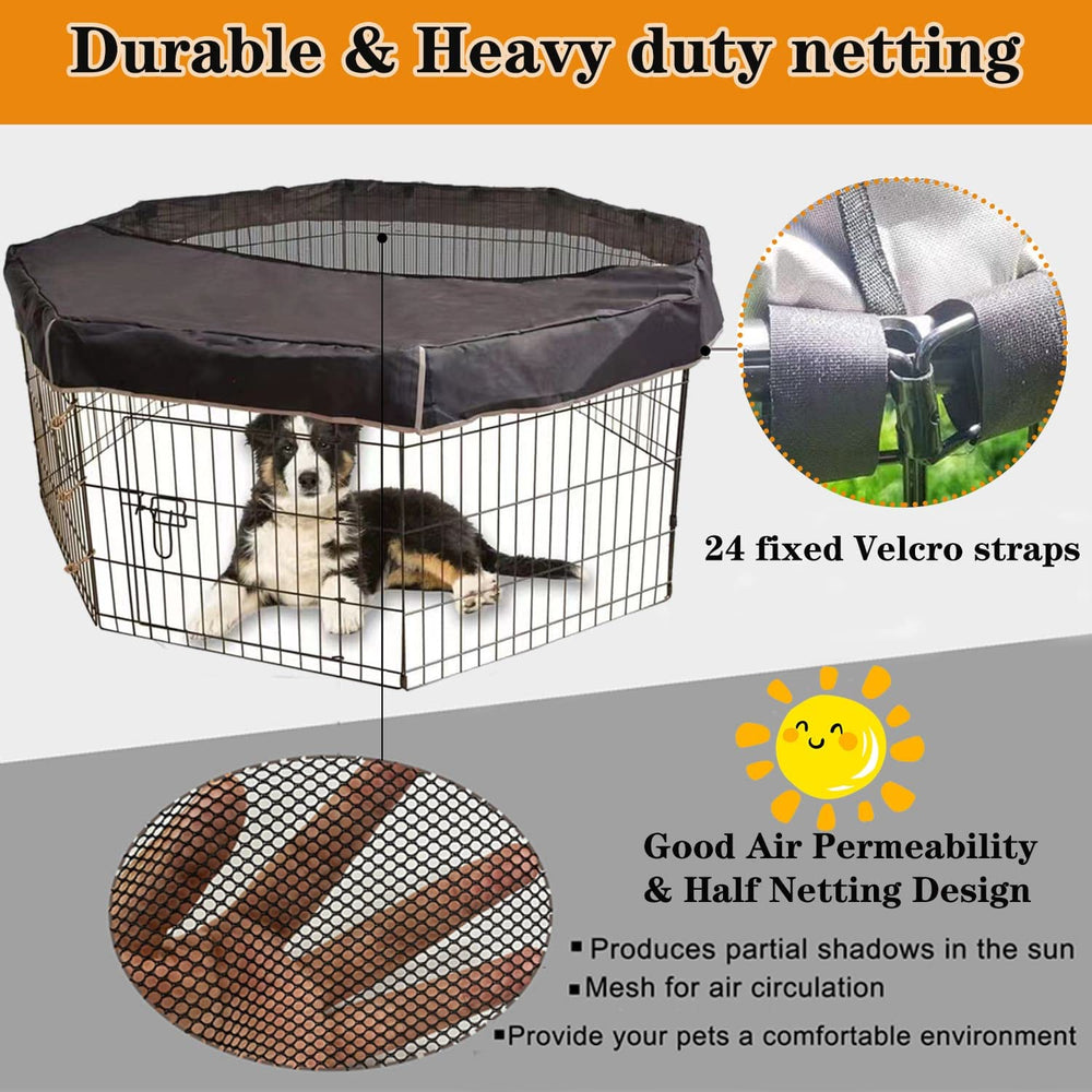 LWFCOEE dog pen cover top view shows mesh for ventilation and shelter.
