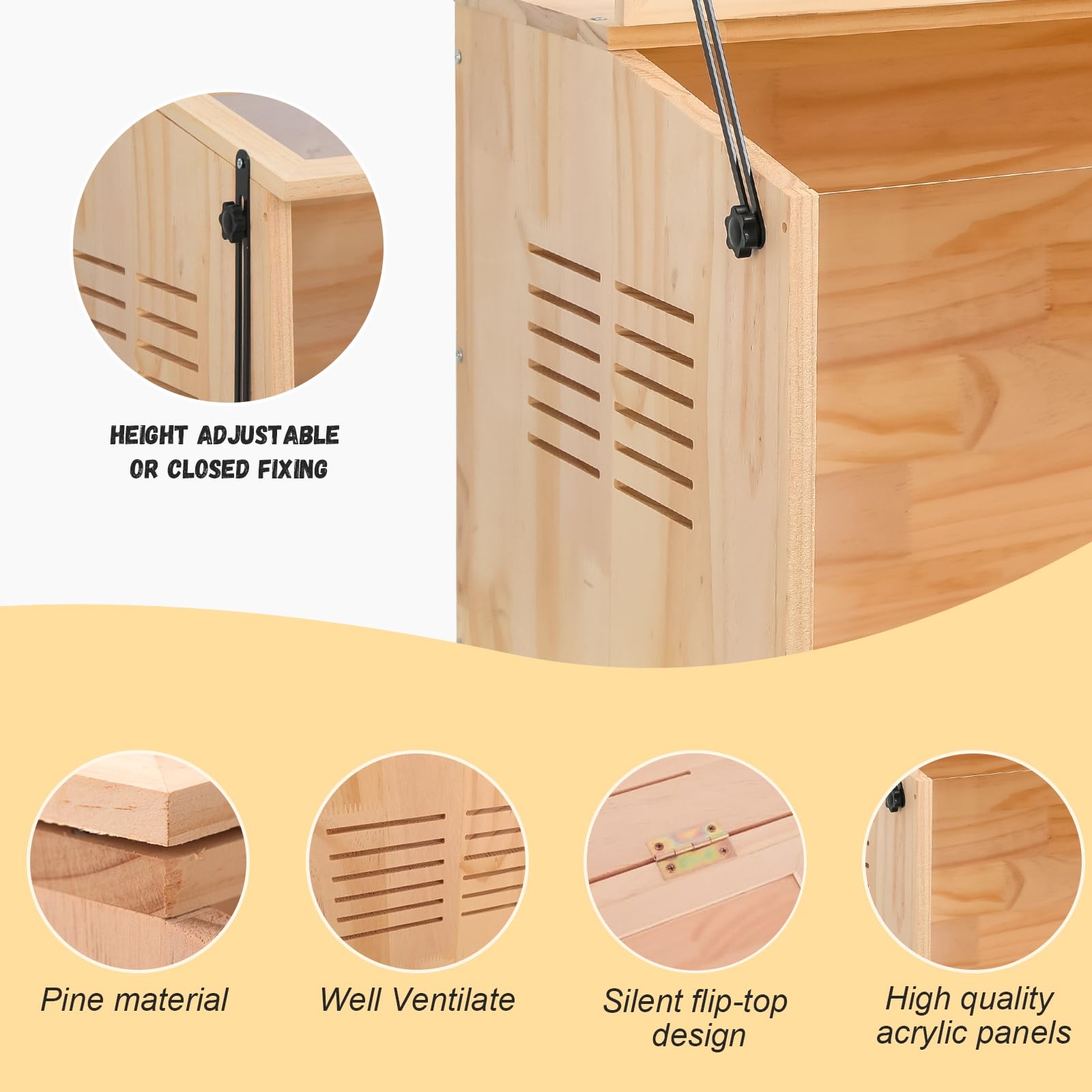 LWYMX wooden hamster cage shows clear acrylic sides for bright viewing.