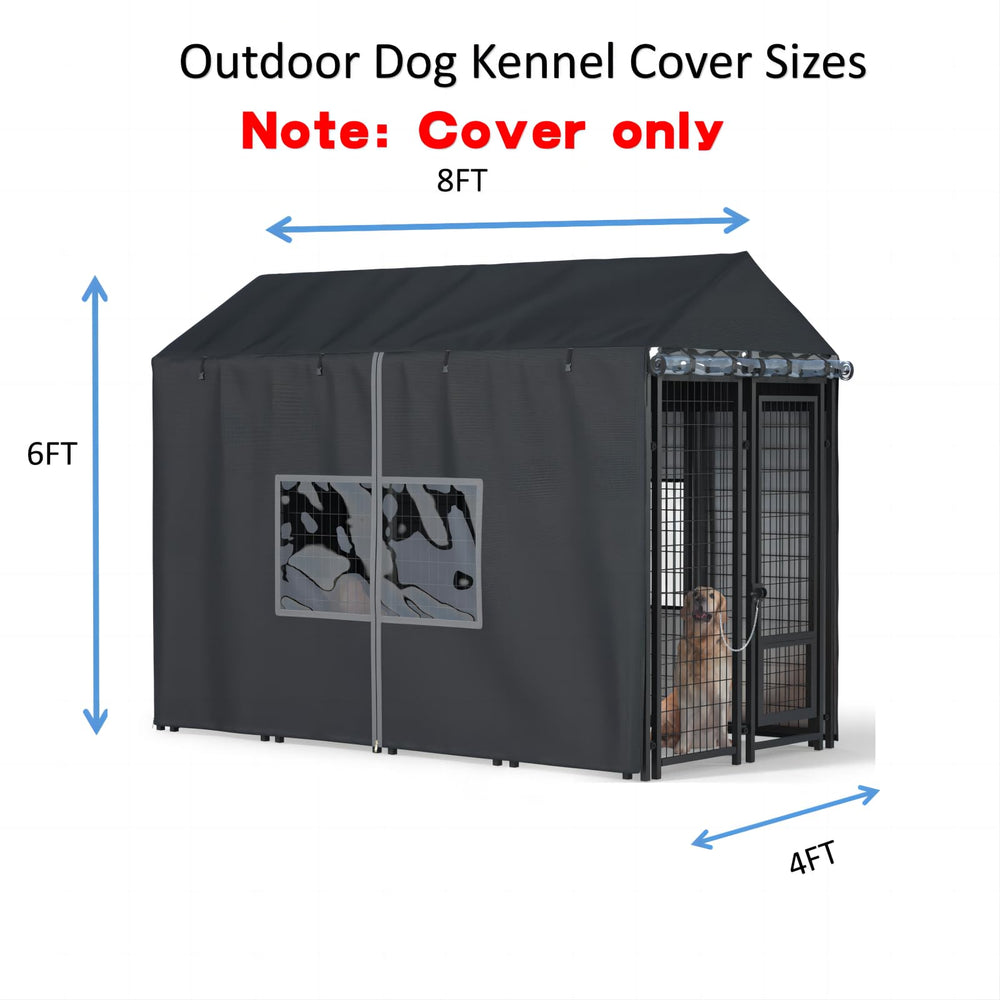 LYBOSH kennel cover side view shows secure fit and weather resistance.