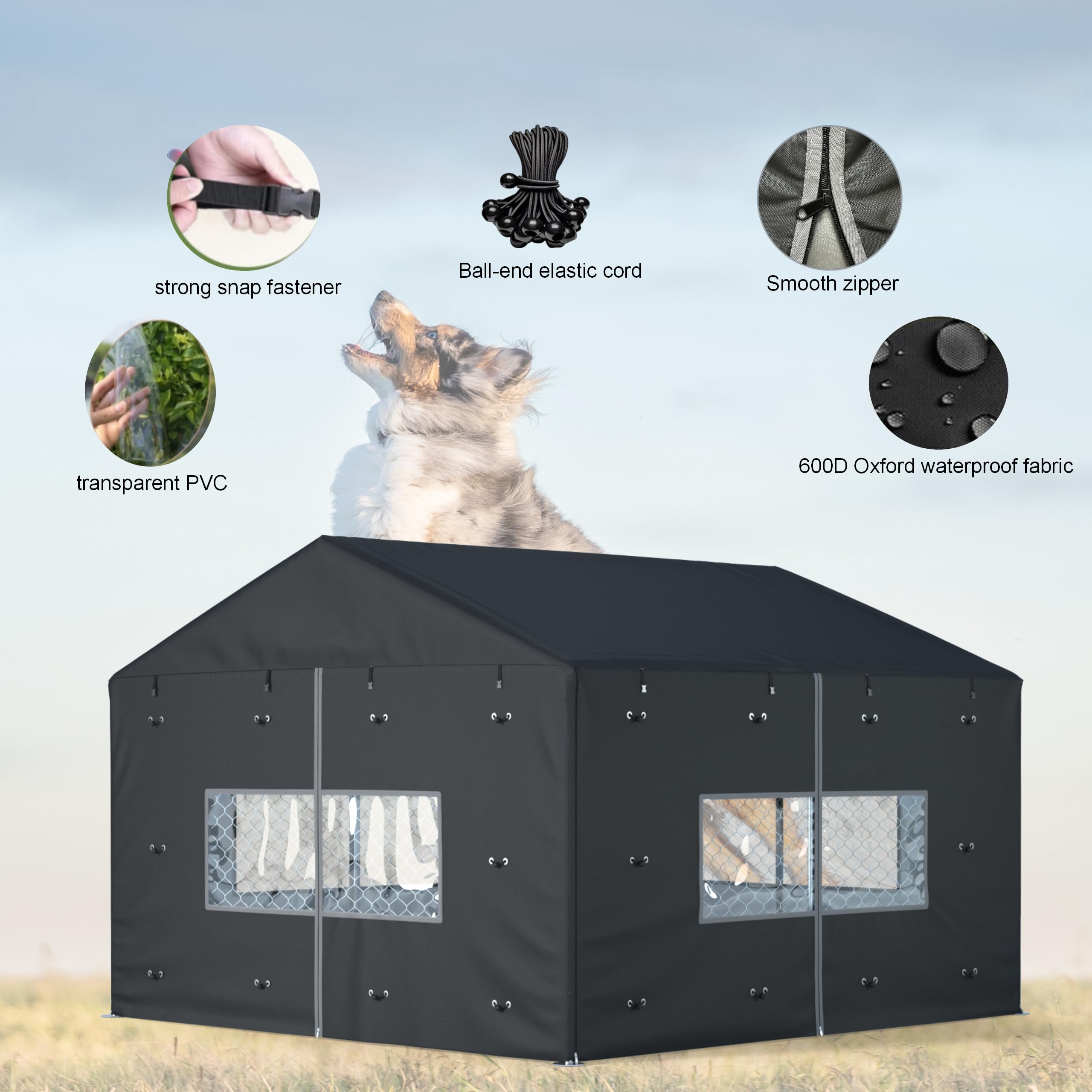 LYBOSH kennel cover with window view allows interaction while sheltering