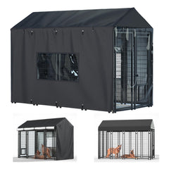 LYBOSH kennel cover front view protects the outdoor kennel from rain and debris