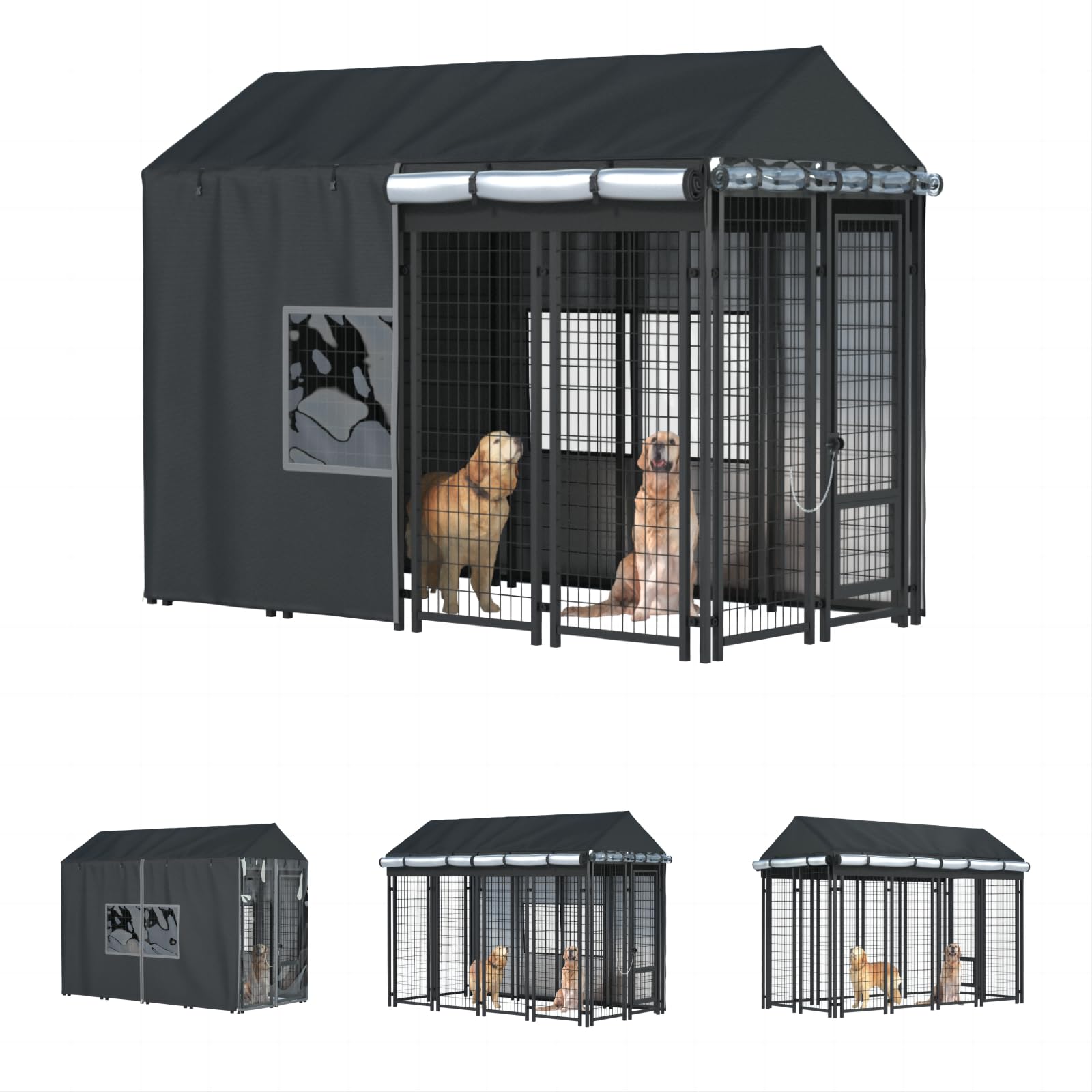 LYBOSH outdoor kennel cover fully protects an 8x4x6 kennel from rain and wind.