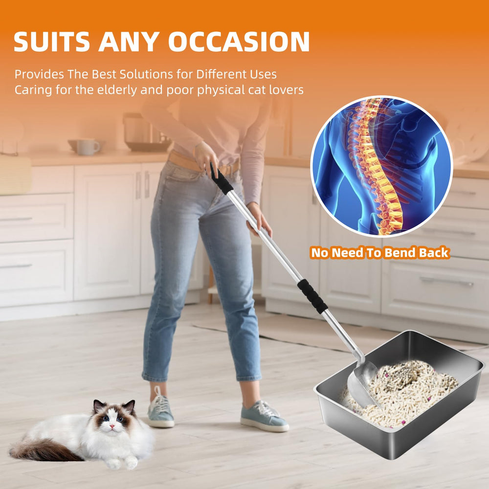 LYCC long-handle metal scoop extends reach for minimal bending.