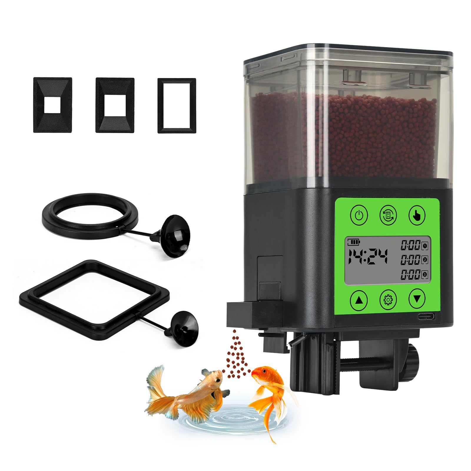 Lychee automatic fish feeder front view for hands-free daily feeding.