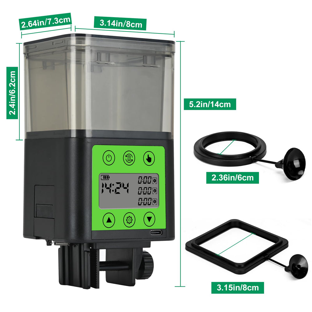 Lychee automatic fish feeder outlet-holes show precise portion control for feeds.