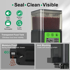 Lychee automatic fish feeder top opening showing moisture-proof lid.